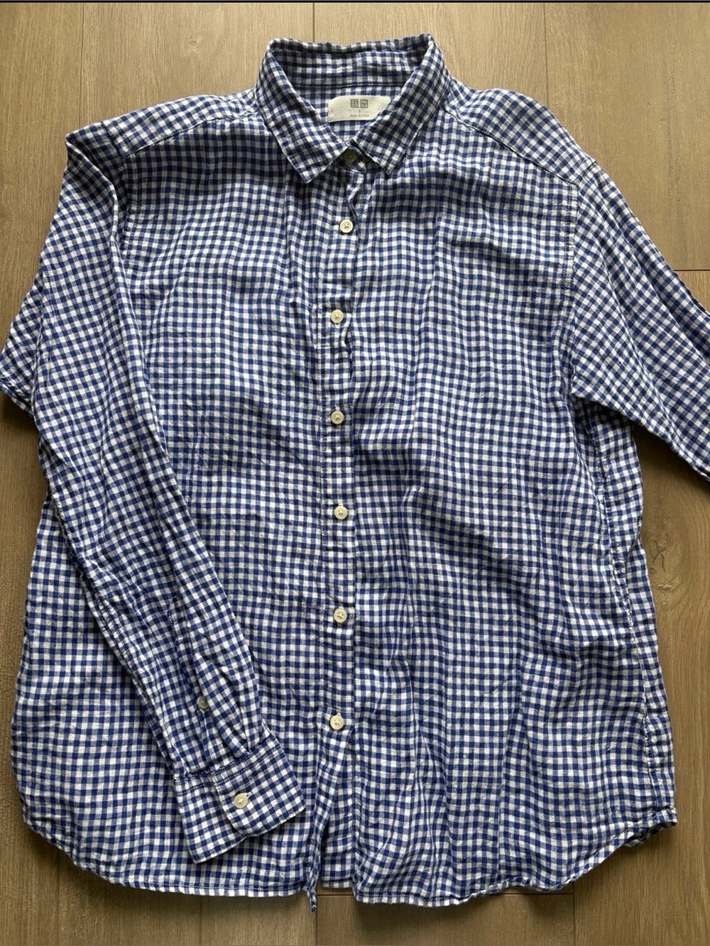 UNIQLO Blue Gingham Button-Front women’s linen Shirt